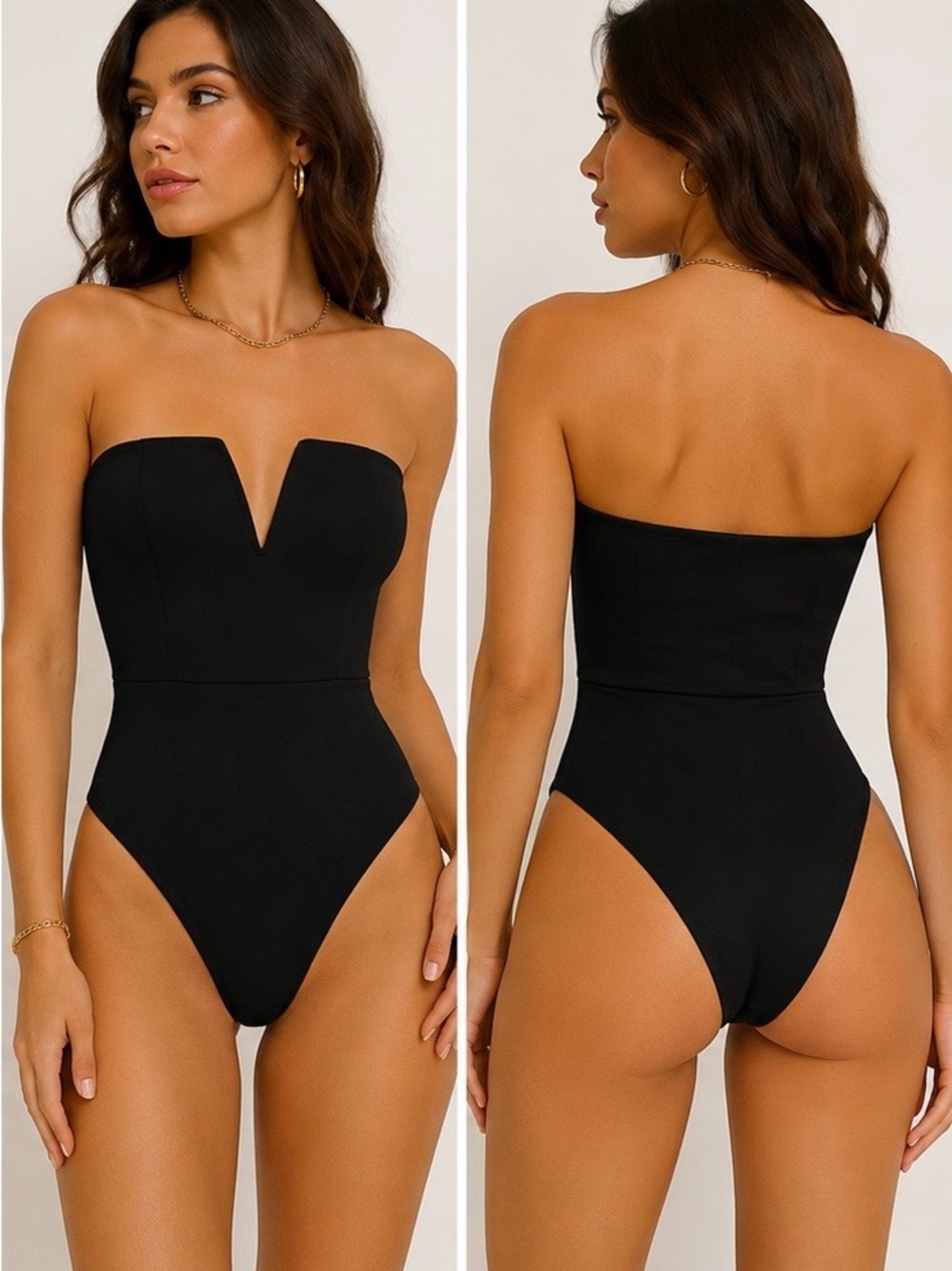 2-Pack Strapless Bodysuit Set – Camel Brown & Black